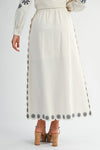 High Waist Embroidered A-Line Midi Skirt Cream