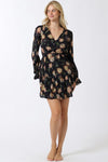 Long Sleeve Button Front Floral Print Mini Dress Navy
