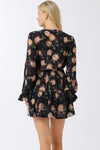 Long Sleeve Button Front Floral Print Mini Dress Navy