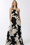 Sleeveless Halter Floral Print Maxi Dress Black
