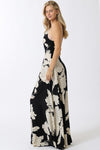 Sleeveless Halter Floral Print Maxi Dress Black