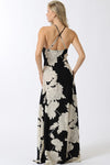 Sleeveless Halter Floral Print Maxi Dress Black