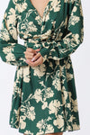 Long Sleeve Floral Print Mini Dress Green