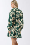 Long Sleeve Floral Print Mini Dress Green