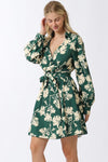 Long Sleeve Floral Print Mini Dress Green