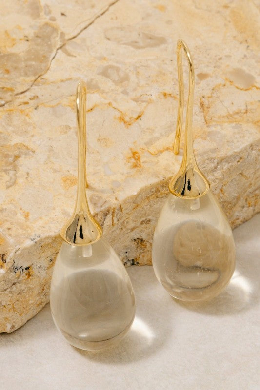 Acrylic Tear Drop Earrings Gold