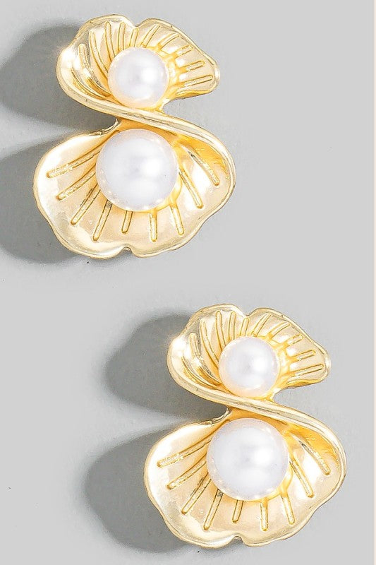 Double Pearl Stud Earrings Gold