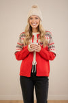 Long Sleeve Tie Front Knit Cardigan Red