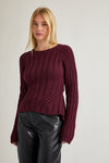 Long Sleeve Open Back Tie Knit Sweater Burgundy