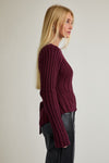 Long Sleeve Open Back Tie Knit Sweater Burgundy