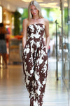 Sleeveless Back Tie Floral Print Wide Leg Jumpsuit Brown