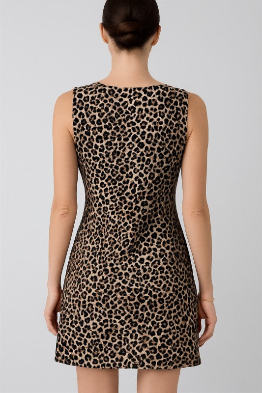 Sleeveless Animal Print Mini Dress Mocha