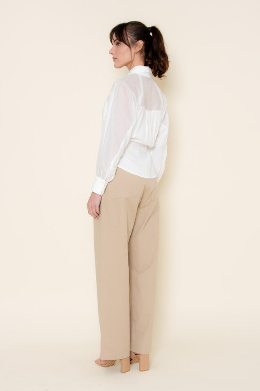 Long Sleeve Button Down Sheer Top White