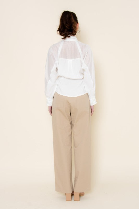 Long Sleeve Button Down Sheer Top White