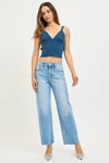 High Rise Cropped Wide Leg Jeans Light Wash