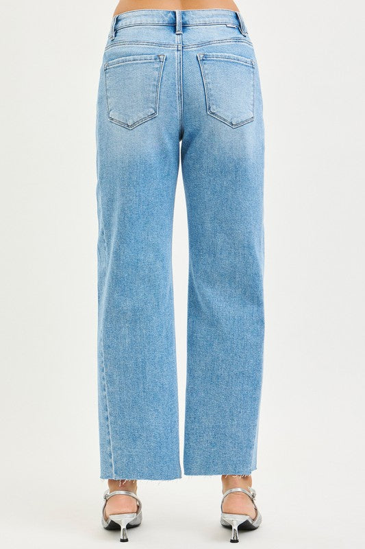 High Rise Cropped Wide Leg Jeans Light Wash