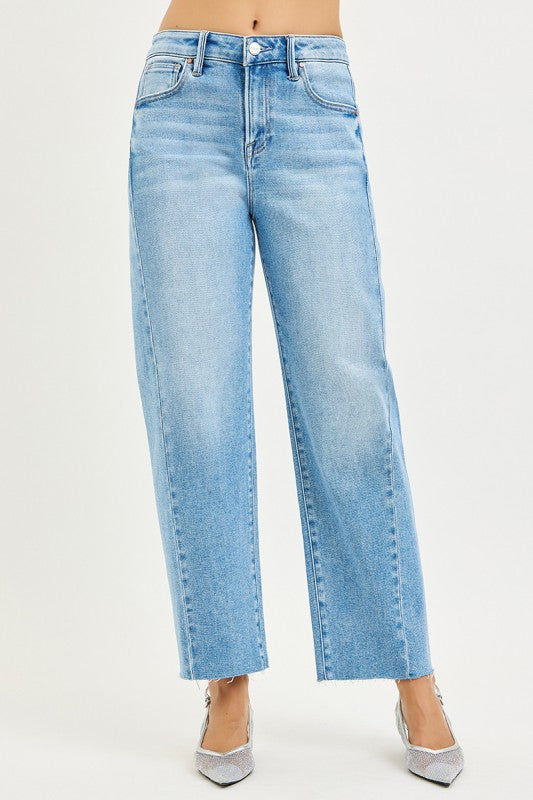High Rise Cropped Wide Leg Jeans Light Wash