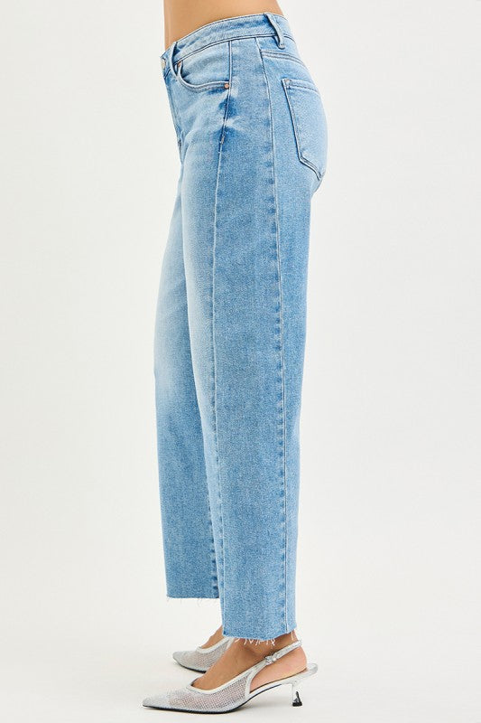 High Rise Cropped Wide Leg Jeans Light Wash