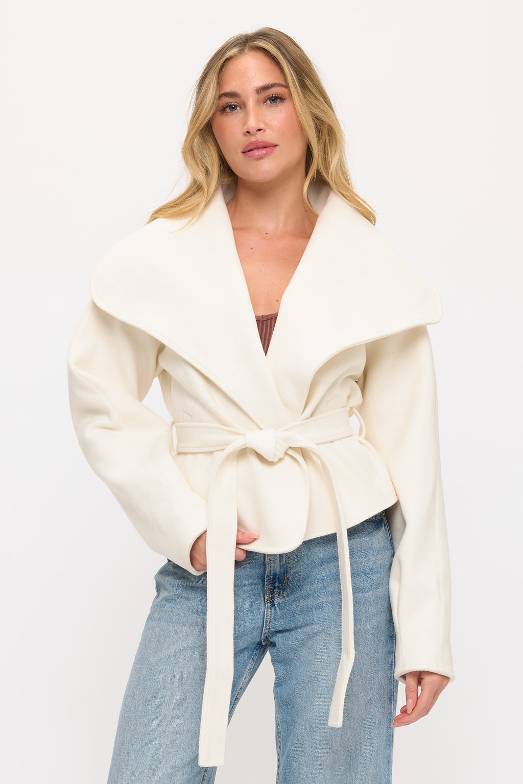 Long Sleeve Modern Wrap Jacket Ivory