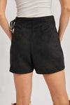 High Waist Faux Suede Wrap Mini Skort Black