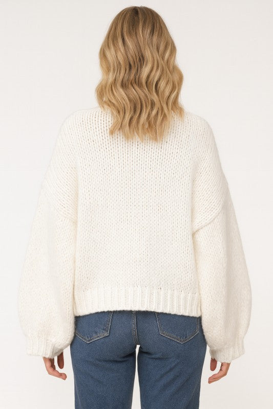 Long Sleeve Button Down Knit Cardigan Ivory