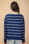 Long Sleeve Button Down Stripe Print Knit Cardigan Navy