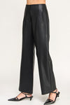  High Waist Faux Leather Wide Leg Pants Black