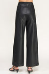  High Waist Faux Leather Wide Leg Pants Black