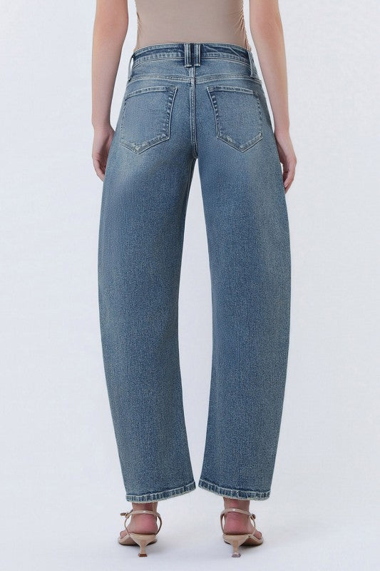 High Rise Cropped Barrel Jeans Medium Wash