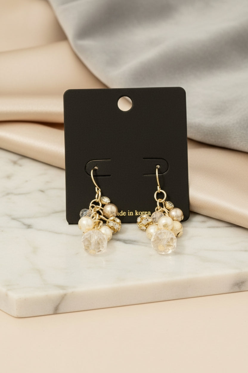 Pearl Cluster Dangle Drop Earrings Gold White