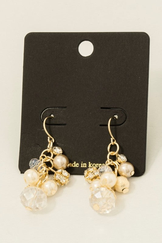 Pearl Cluster Dangle Drop Earrings Gold White