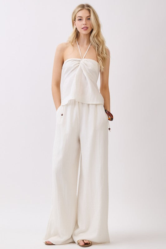 High Waist Wide Leg Pants Oatmeal