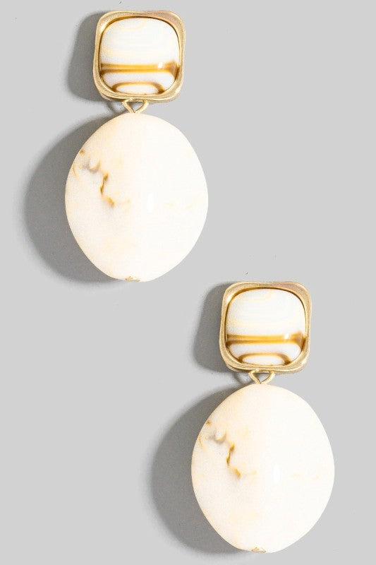 Oval Drop Earrings Gold White