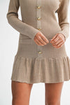 Long Sleeve Faux Button Knit Mini Dress Mocha