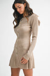 Long Sleeve Faux Button Knit Mini Dress Mocha
