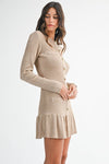 Long Sleeve Faux Button Knit Mini Dress Mocha