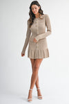 Long Sleeve Faux Button Knit Mini Dress Mocha