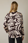 Long Sleeve Button Down Abstract Print Top Taupe