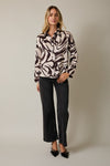 Long Sleeve Button Down Abstract Print Top Taupe
