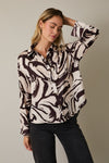 Long Sleeve Button Down Abstract Print Top Taupe