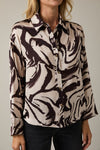 Long Sleeve Button Down Abstract Print Top Taupe