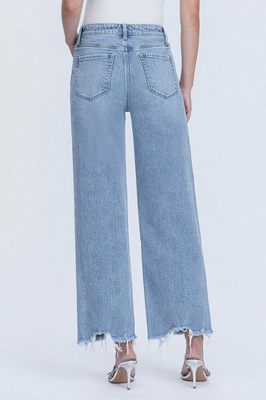 Mid Rise Cropped Wide Leg Jeans Light Wash