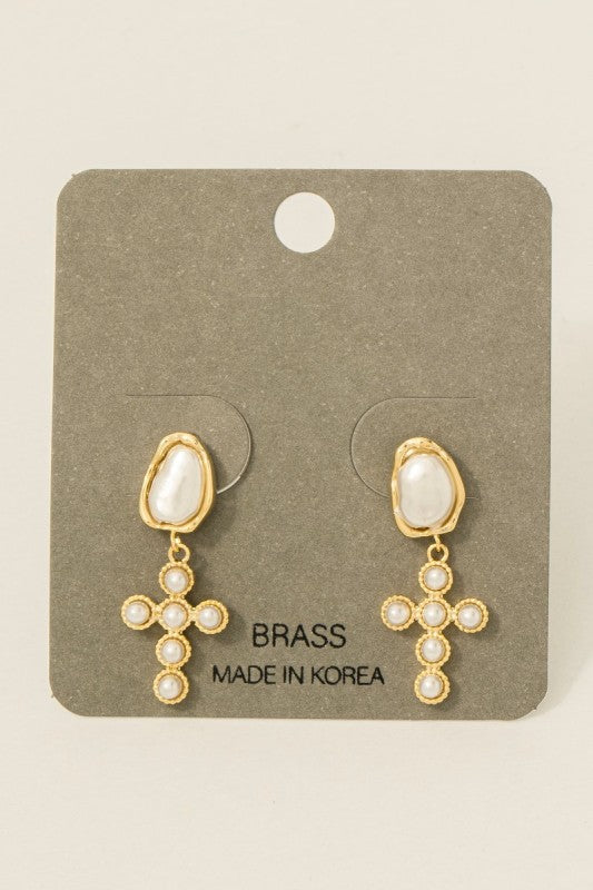 Cross Dangle Drop Earrings Gold