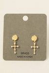 Pearl Cross Dangle Drop Earrings Gold