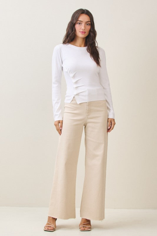 Long Sleeve Button Down Knit Top Ivory