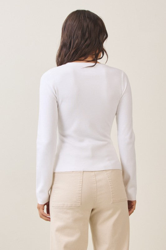 Long Sleeve Button Down Knit Top Ivory