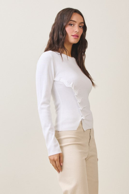 Long Sleeve Button Down Knit Top Ivory