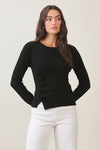  Long Sleeve Button Down Knit Top Black