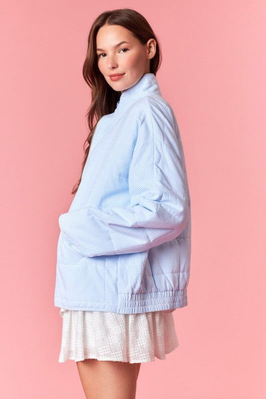 Long Sleeve Quilted Jacket Blue