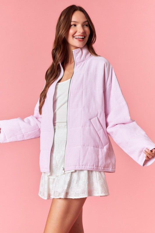 Long Sleeve Quilted Jacket Pink